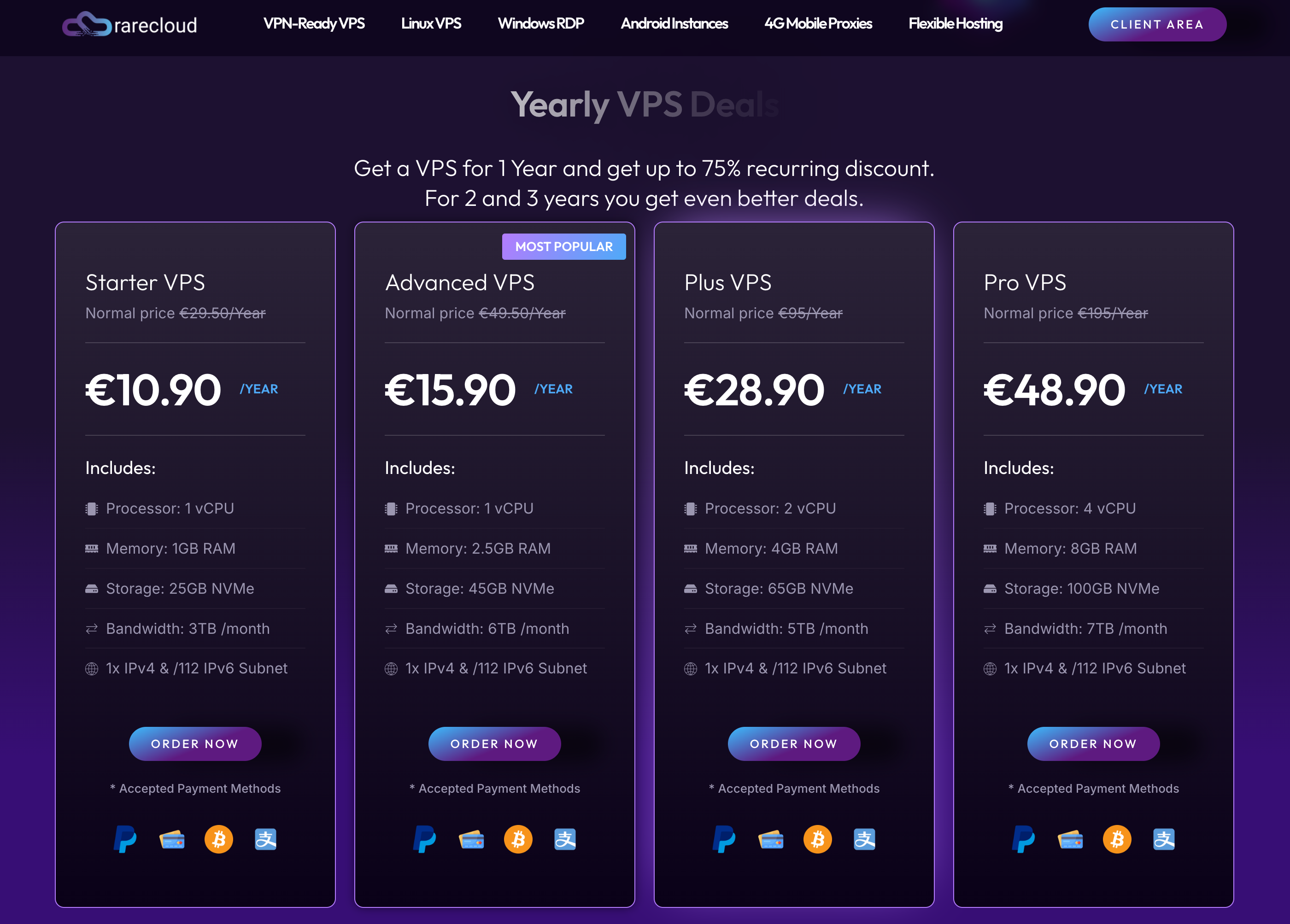 RareCloud.io 年终促销：便宜的 美国/德国/罗马尼亚 VPS，€10.9/年起！支持支付宝、加密货币付款